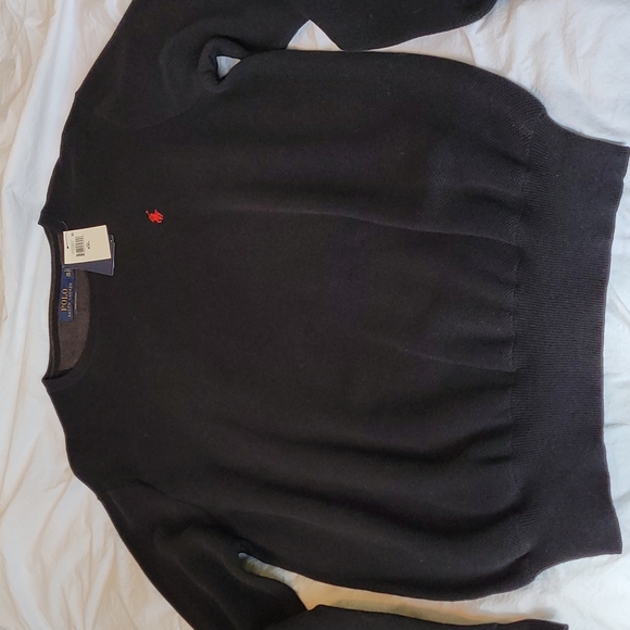 Polo Ralph Lauren BNWT black pima cotton pullover Waffle texture long sleeves - Picture 1 of 7